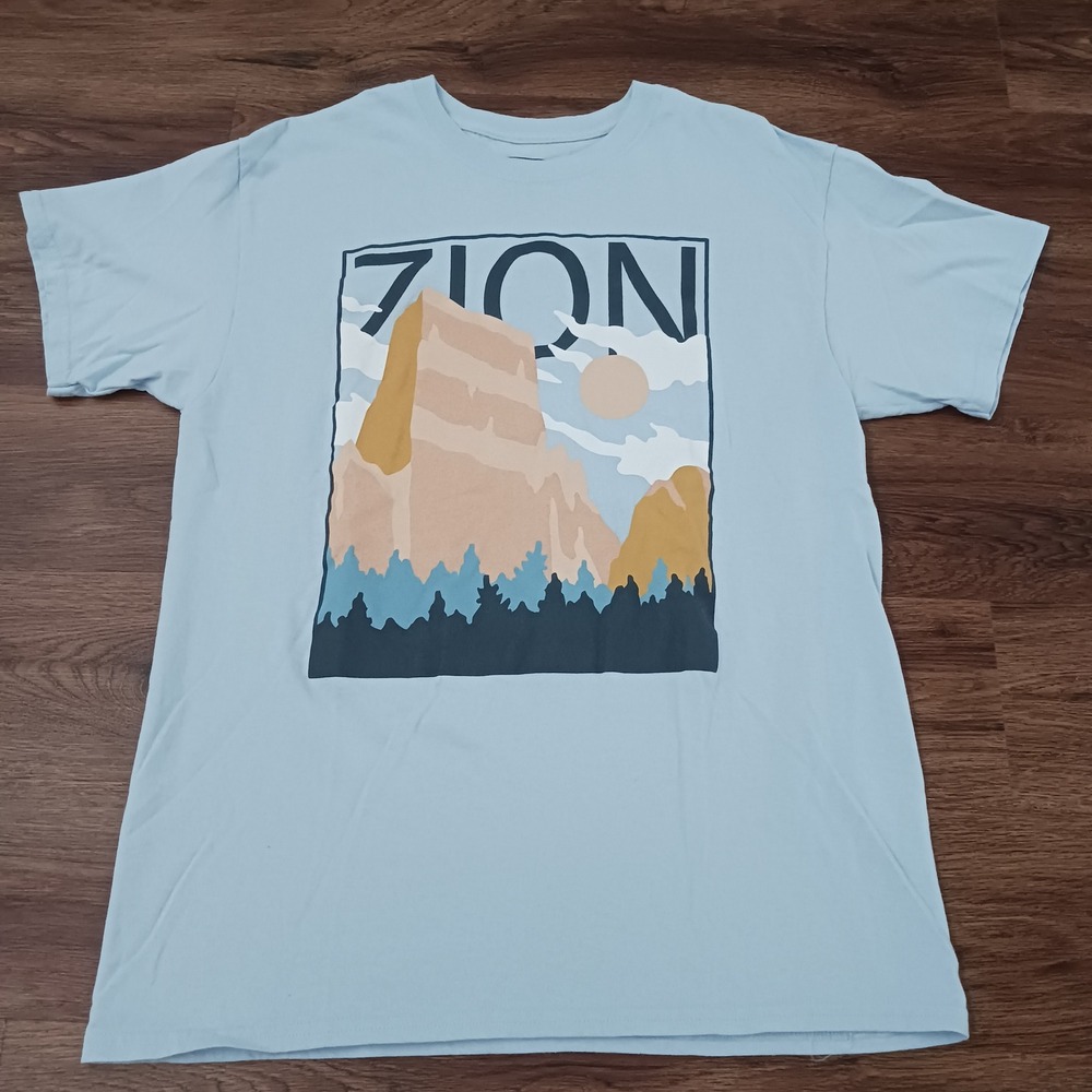 Buzz Zion National Park Graphic T-Shirt Mens Large Blue Cotton Short Sleeve Tee